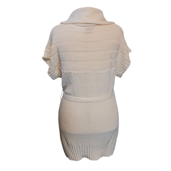 Apostrophe Short Sleeve Loose-Knit Cowlneck Sweater Dress, Cream/Ivory Color, XL - Picture 4 of 14
